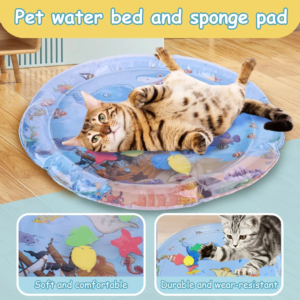 Extra Thick Aqua Interactive Cat Play Mat Cat Toys Bored Pet Animals Cat Kicker Toys Self Play Mat for Running Water Fun