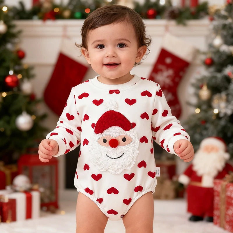Christmas Children Clothes 0-24M Newborn Baby Boys Girls Bodysuits Long Sleeved Cartoon Velvet Jumpsuit New Year Clothing