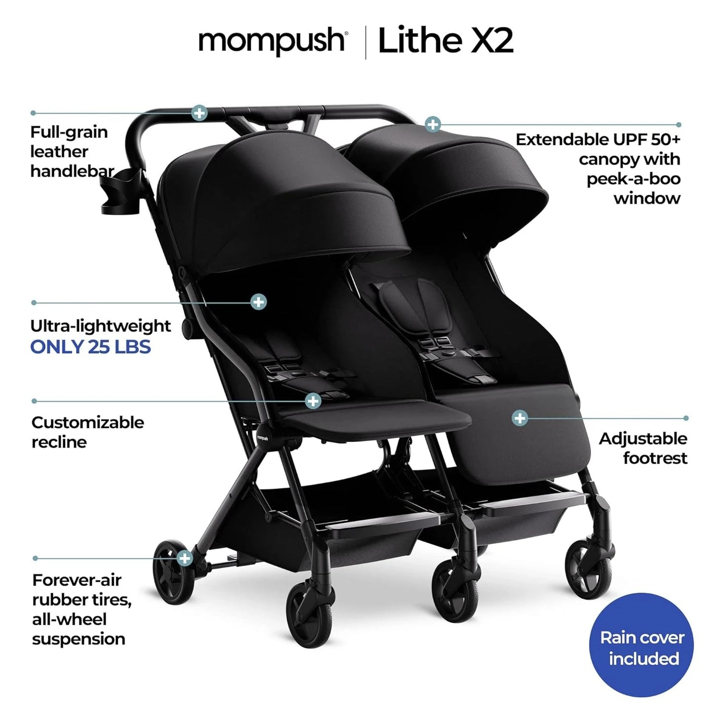 Double Stroller,Lightweight Side by Side Stroller for Newborn and Toddler,Easy Fold, Spacious Seats with Recline, UPF50+ Canopy