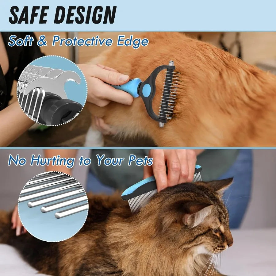 Pet Grooming Combo Blue Deshedding Brush with Metal Comb for Detangling and Dematting Long Matted Fur on Cats and Dogs Ideal fo