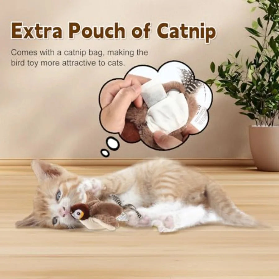 Chirping Bird Cat Toy Interactive Flapping Bird Cat Toy for Indoor Cats Silated Rechargeable Flappy Sparrow with Catnip Pouch