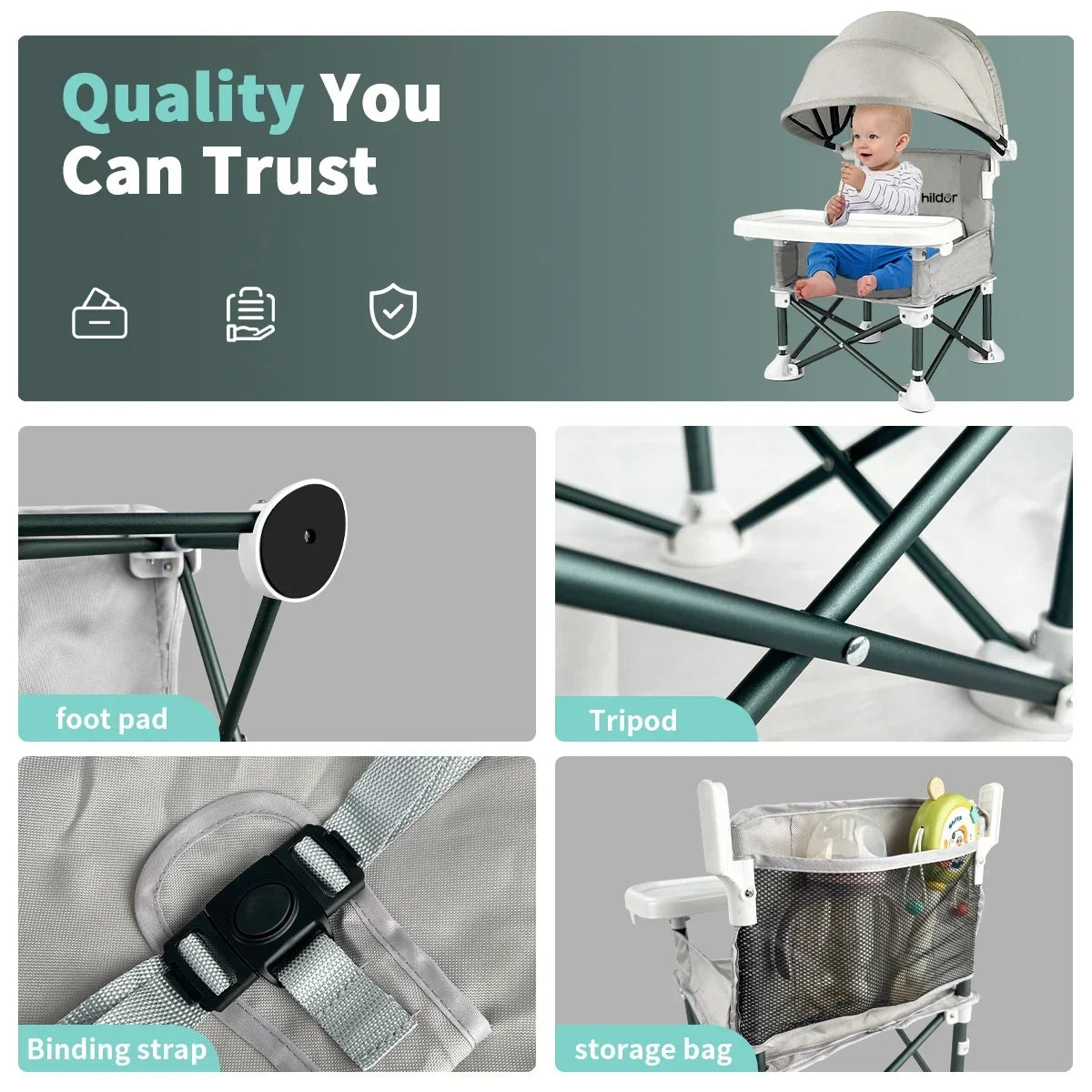 Kids chair, Portable and foldable, it can be used to increase the height of the seat, as a feeding chair and an outdoor camping