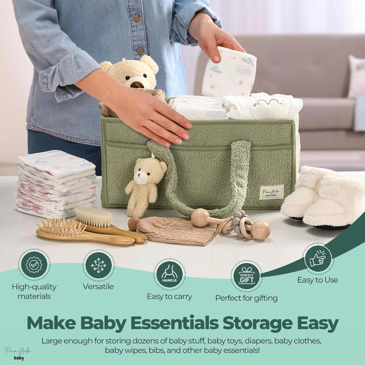 Baby Diaper Caddy Organizer, Nursery Storage Basket for Newborn Essentials,Registry Must-Have, Car Organizer for Diapers