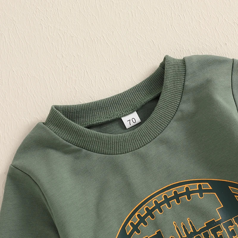 Toddler Unisex Autumn Clothes Set Long Sleeve Round Neck Letter Print Top with Bow Tie Solid Color Trousers for Baby Girl Boy