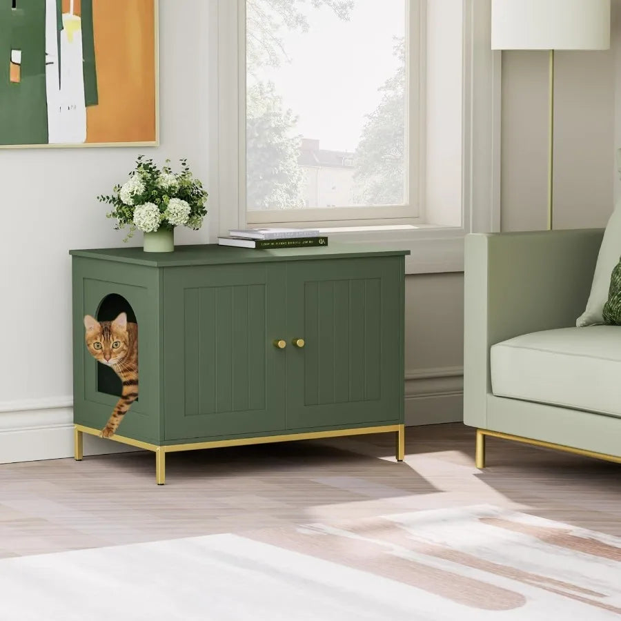 Modern Cat Litter Box Enclosure with Metal Frame for Indoor Use Pet Washroom Furniture Designed to Fit Most Litter Boxes Stylis