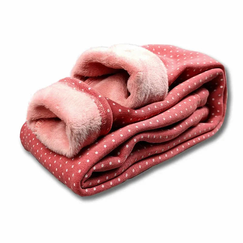 Sweet Leggings Girls Dot Velvet Pants Autumn Winter Kids Cotton Stretch Warm Trousers Baby Girls Elastic Waist Slim Pants