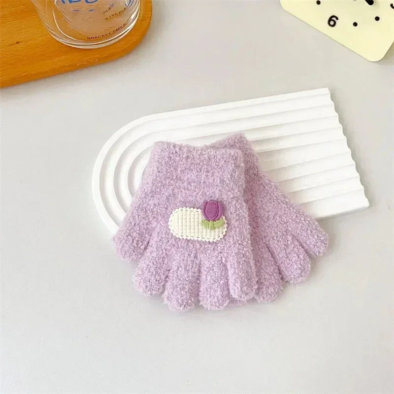 1-3Y Toddler Kids Cartoon Knitted Gloves - Cute Warm Mittens with Cartoon Pattern for Baby Boys Girls Outdoor