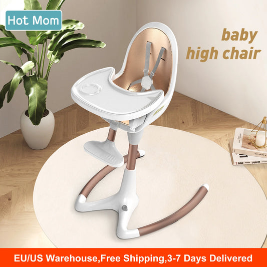 Hot Mom Baby High Chair With Adjustable Seat Height, Eating Chair with Foot Rest,Removable Tray,PU Leather Cushion
