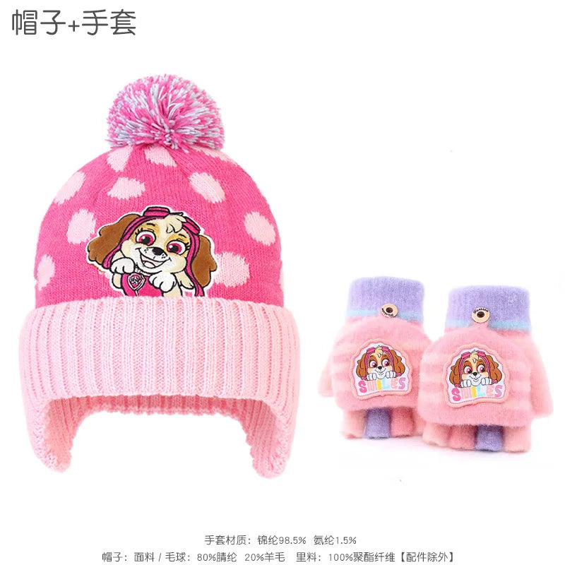 2-3PCS/SET Genuine PAW PATROL Winter Hat Glove Scarf SET Cute Cartoon Skye Chase Boys Girls Baby Cap Christmas Gifts