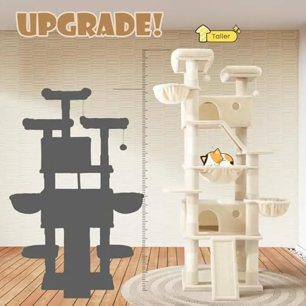 81in Multi-Level Tall Cat Tree Tower Larger Cat Condo Furniture with Hammock, Cozy Pussycat Perches, Sisal Scratching Posts