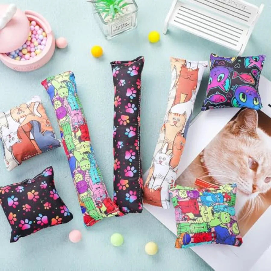 8 Pieces Catnip Kicker Toys Cat Kick Sticks Interactive Pillow Toys for Indoor Kitten Pet Chew Supplies 2 Shapes and 4 Designs