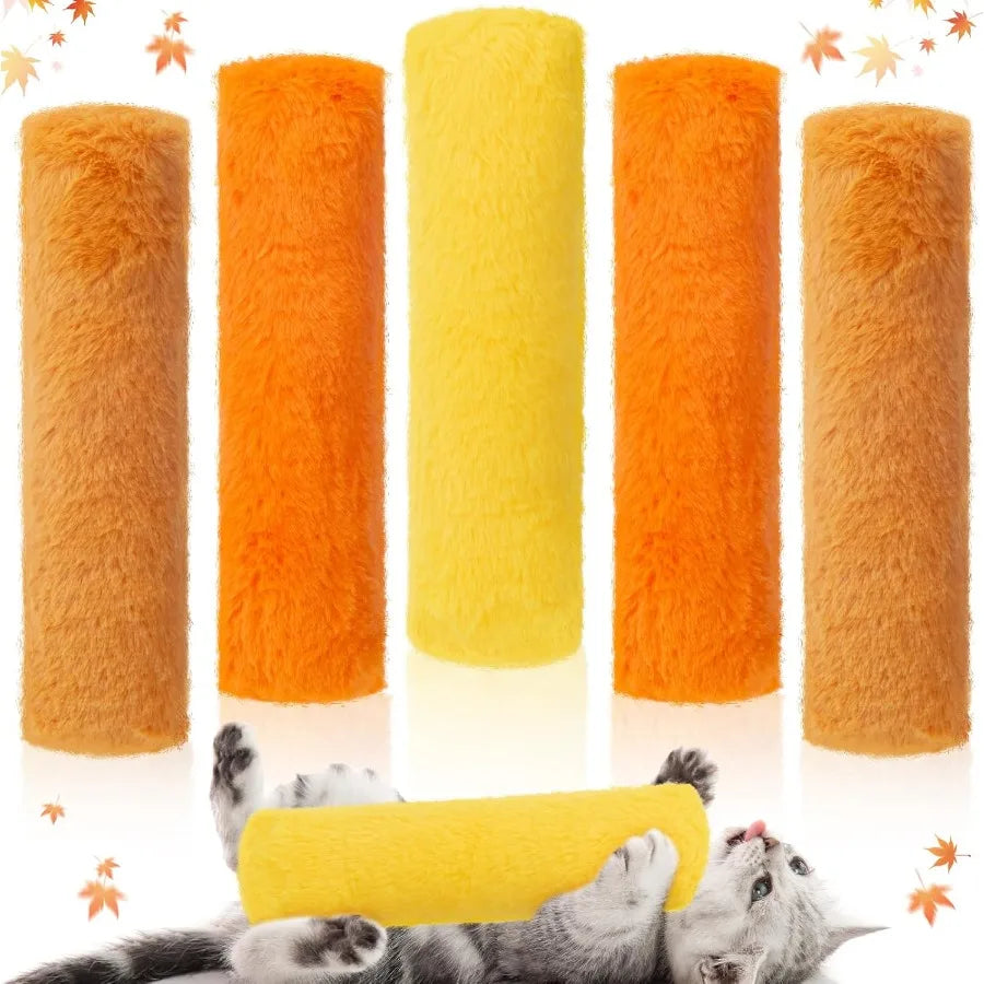 6 Pcs 10.6 Inch Fall Cat Toys Thanksgiving Cat Catnip Toys Interactive Kitten Kicker Toy Orange Yellow Gold Soft Plush Kitten P