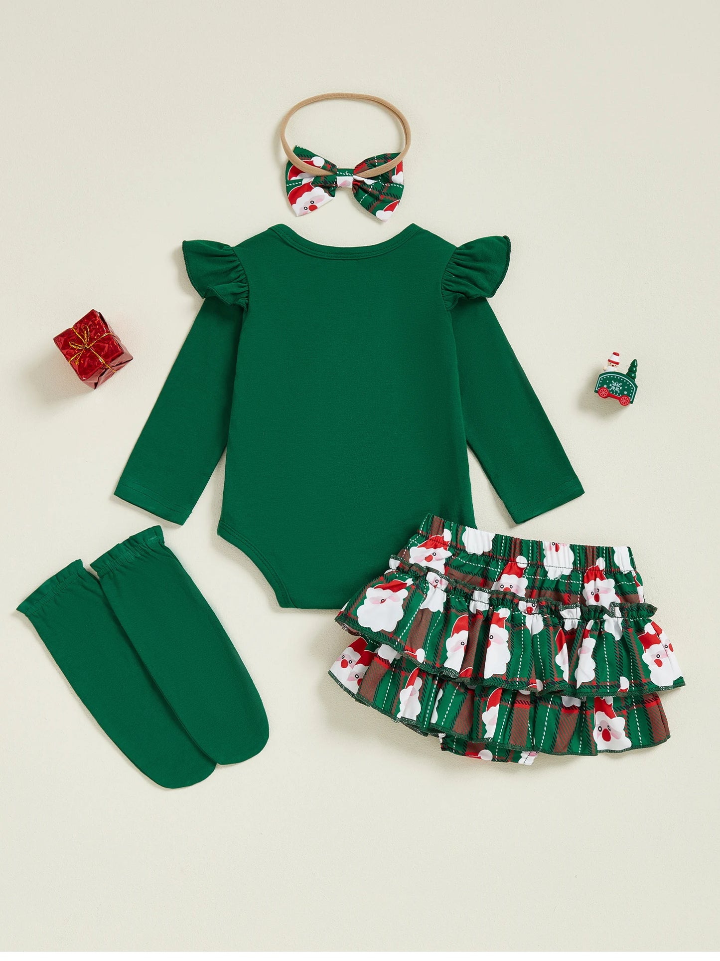 Toddler Boy Christmas Outfit Letter Print Long Sleeve Romper Santa Pants Bow Tie Hat Socks Set for Holiday Party