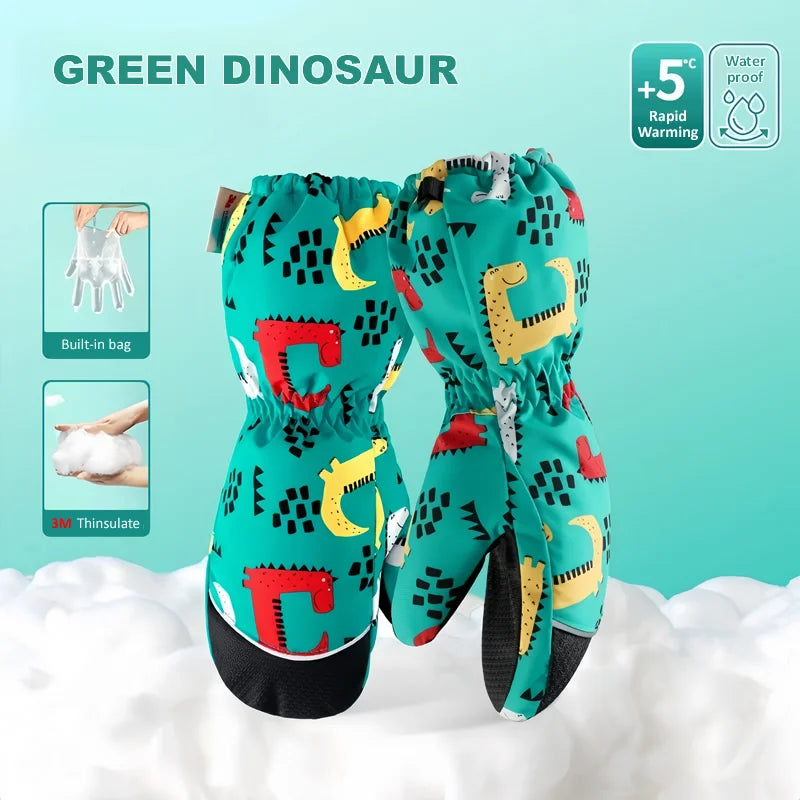 Kids Winter Skiing Gloves 3m Thinsulate Lining Waterproof Windproof Anti Slip Warm Mittens Boys Girls Outdoor Sports Snow Gloves