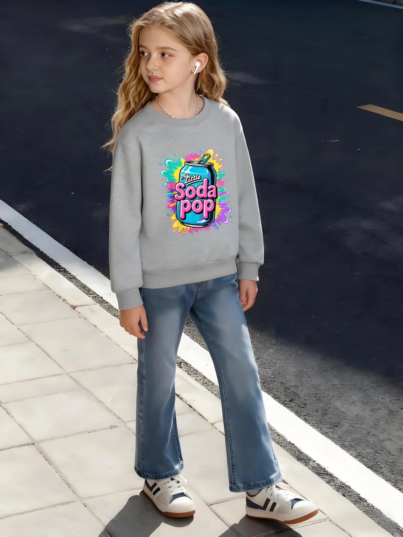 Kids Crew Neck Sweatshirt My Little Soda Pop Colorful Can Fun Design Boys Girls Graphic White Pullover For Daily Fashion