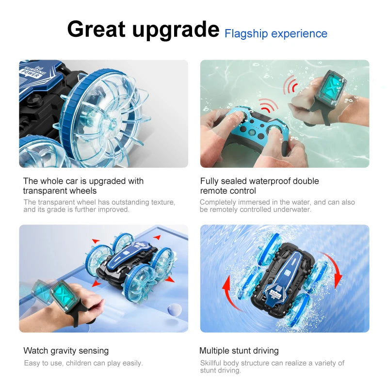 Amphibious RC car waterproof stunt car double side flip drift drive 360 ° rotation rc cars Kids toy For Outdoor Swimming Pool