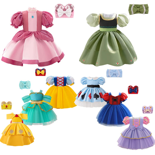 Princess Dress for Baby Girl Children Performance Clothing Baby Birthday Party Puffy Dress With Headband Christmas Costume 6M-3Y