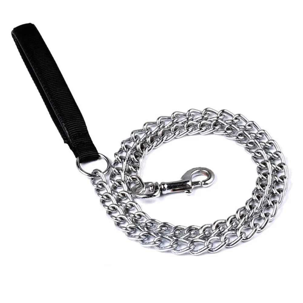 Chew Proof Dog Leash for Medium Large Dogs Heavy Duty Metal Chain Dog Leash with Soft Padded Handle Anti Bite Chain for Pitbull