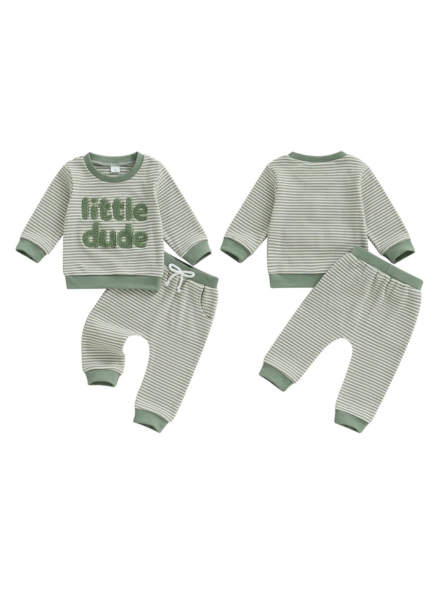 Adorable Infant Boys 2-Piece Set Stylish Striped Pullover with Embroidered Letters and Matching Pants for Autumn