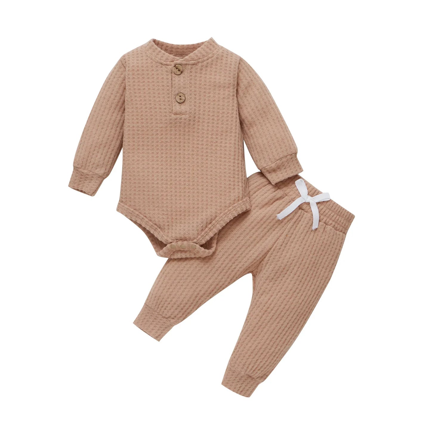 Spring Autumn Newborn Infant 2PCs Clothes Set for Boys & Girls Ribbed/Plaid/Solid Long Sleeve Bodysuit + Elastic Pants