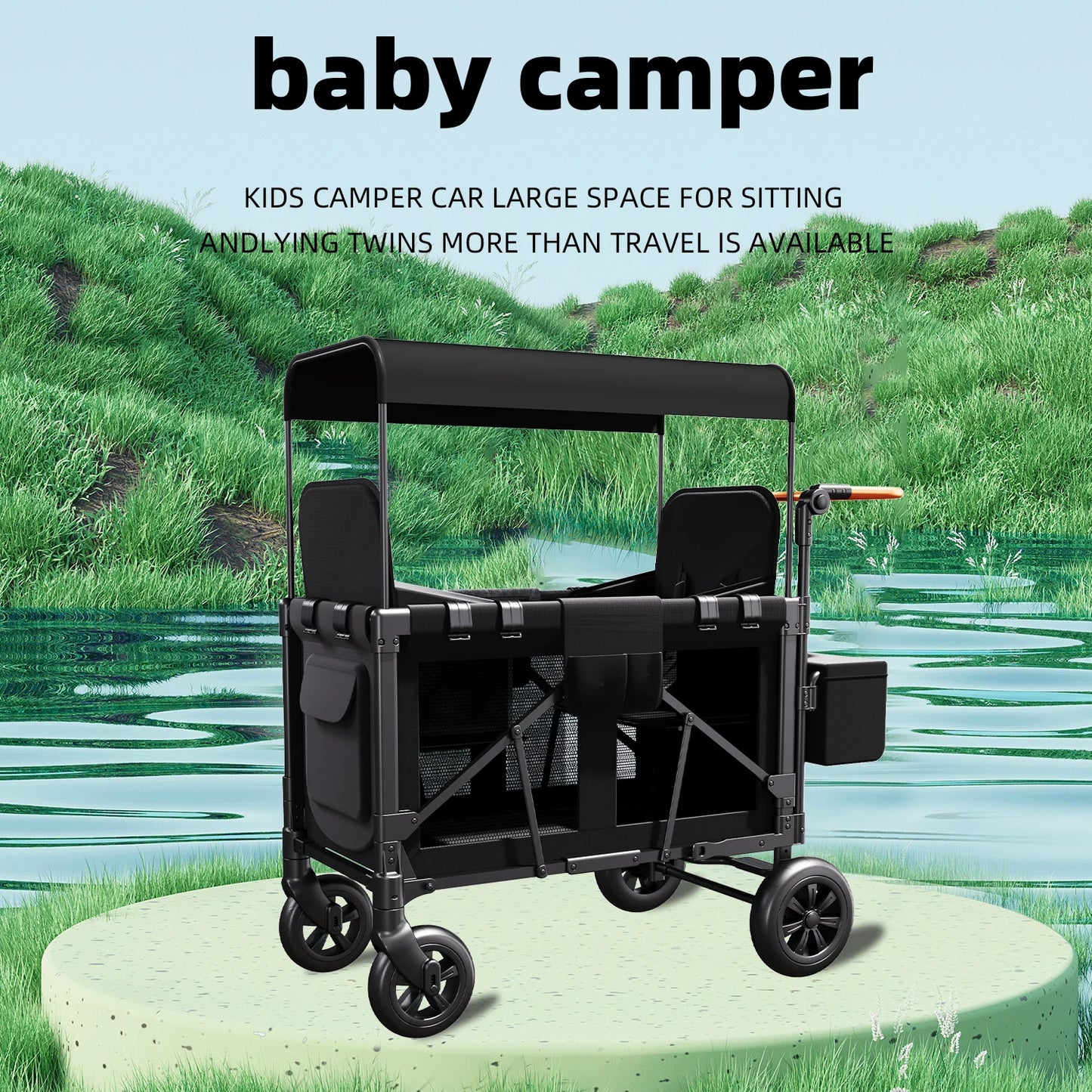 Double Stroller Wagon (2 Seater) - Collapsible Wagon Stroller with Seats with Magnetic Buckle 5-Point Harnesses