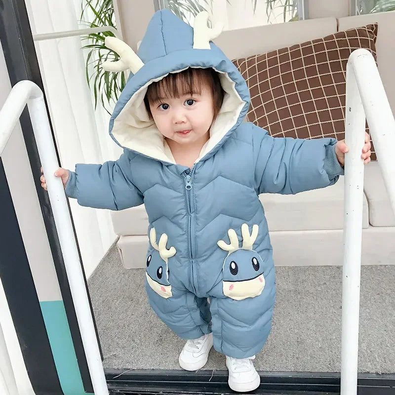 2025 Baby Winter Snowsuit Plus Velvet Thick Baby Boys Jumpsuit 0-2 Years Newborn Romper Baby Girls Overalls Toddler Coat