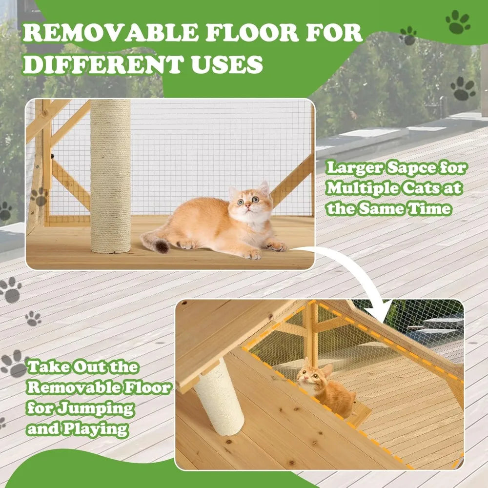 Multi-Level Outdoor Cat Enclosure with Window Access, Portable Indoor Cat House, Removable Floor for Large Cats