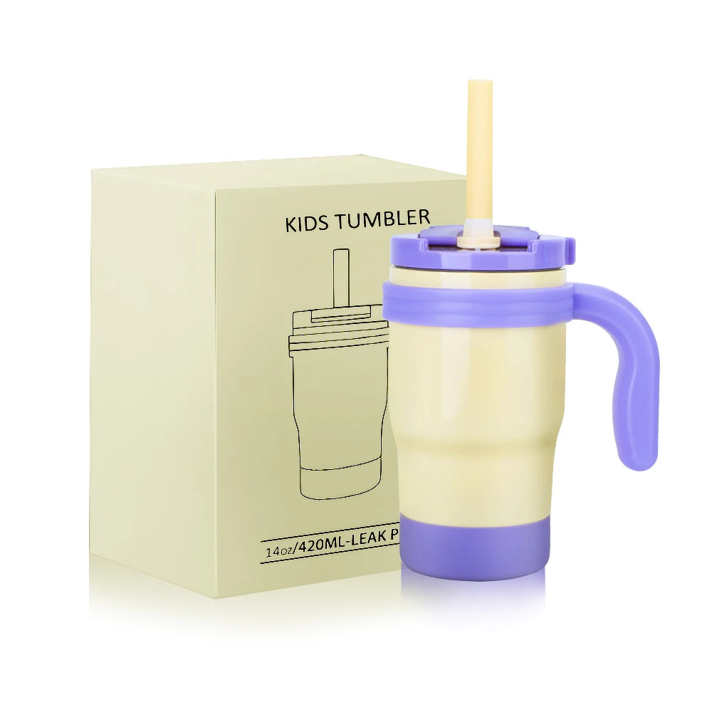 420ML Kids Insulated Tumbler With Straw Leak Proof Thermos Bottle With Handle Stainless Steel Travel Mug For Toddlers BPA Free