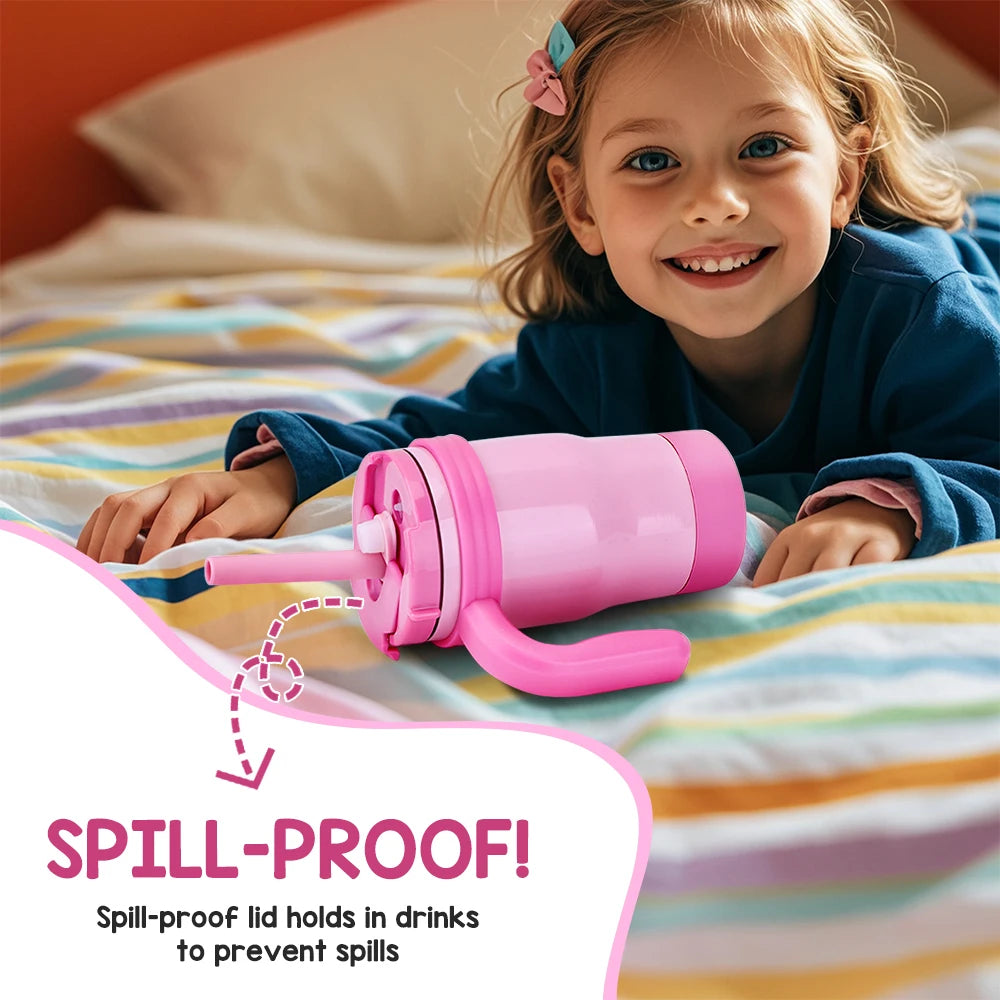 420ML Kids Insulated Tumbler With Straw Leak Proof Thermos Bottle With Handle Stainless Steel Travel Mug For Toddlers BPA Free