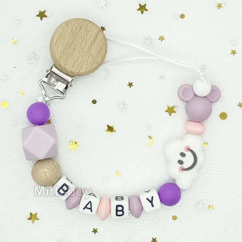 Free Handmade Personalized Name Baby Pacifier Clips Chains Silicone Beads Teether Teething Toys Dummy Holder Pacifier Chain Gift