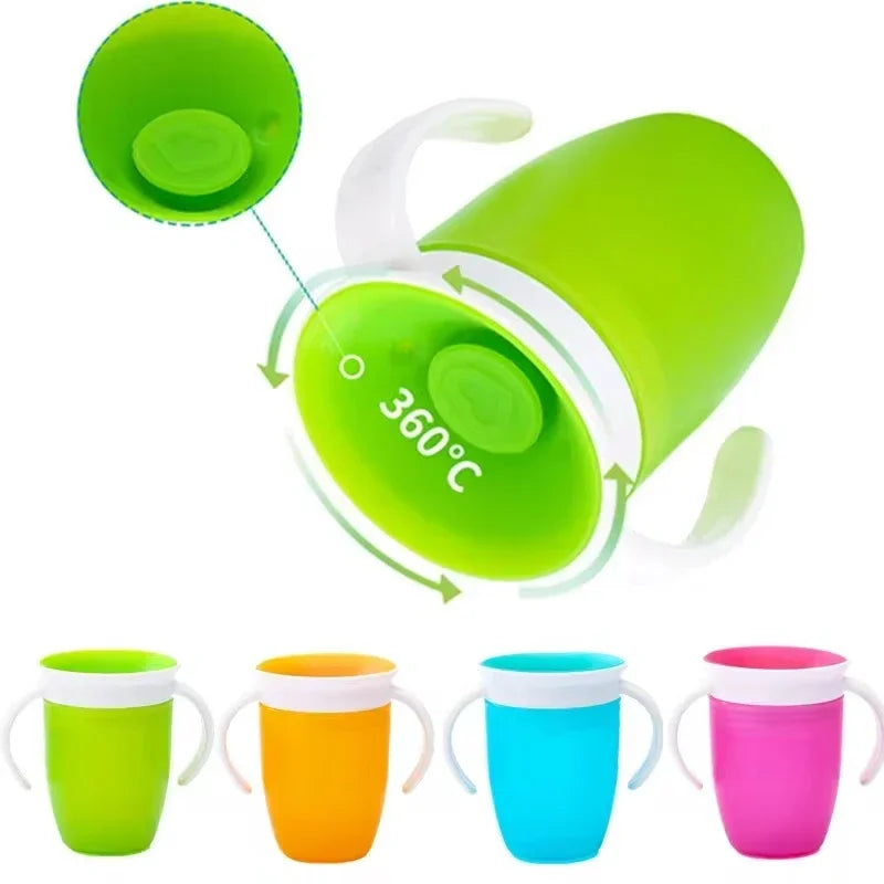 Baby Learning Drinking Cup With Double Handle Flip Lid 360 Degrees Can Be Rotated Leakproof Cup Infants Water Cups Bottle