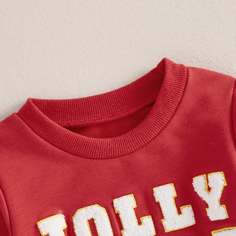 Baby Boy Christmas Outfit Letter Embroidery Pullover Sweatshirt Elastic Waist Pants 2 Piece Set for Winter Fall