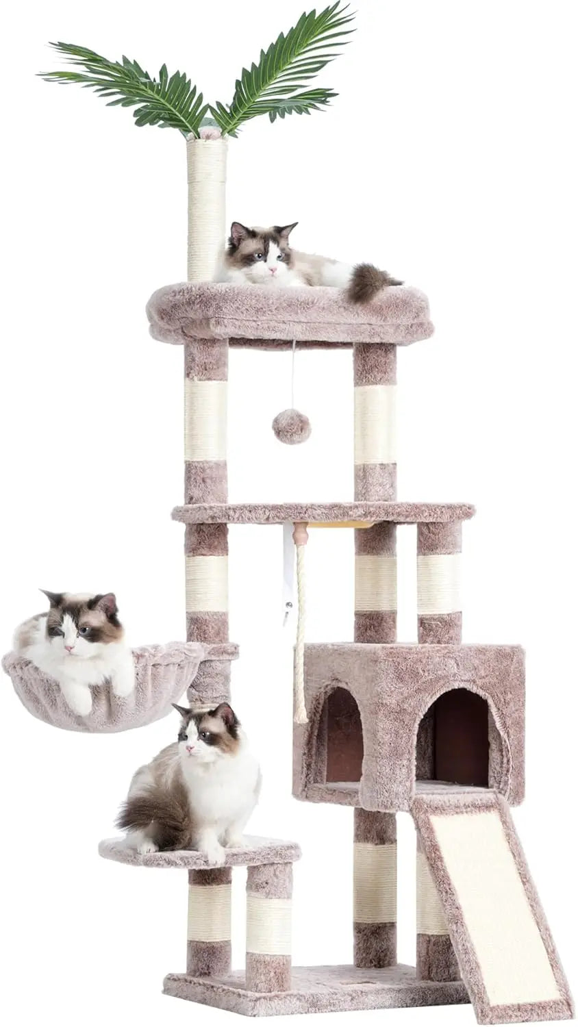 Cat Tree,Cat Tower for Indoor Cats, 65.4 inches Cat Condo with Perches, Basket,Multi-Level Plush Furniture