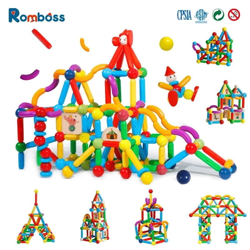 Romboss 10/26/48/78/101/136pcs Magnetic Constructor Building Blocks Toys Children Magic Magnet Stick Rod Montessori Toy Gifts