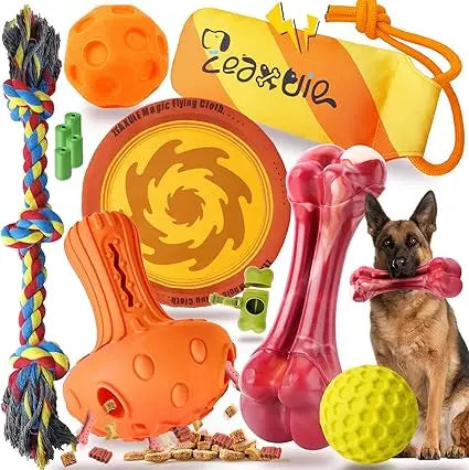 Zeaxuie 12 Pack Heavy Duty Various Dog Chew Toys Pack for Aggressive Chewers - Includes Large Rope Toys, Squeaky Toys & Indestru