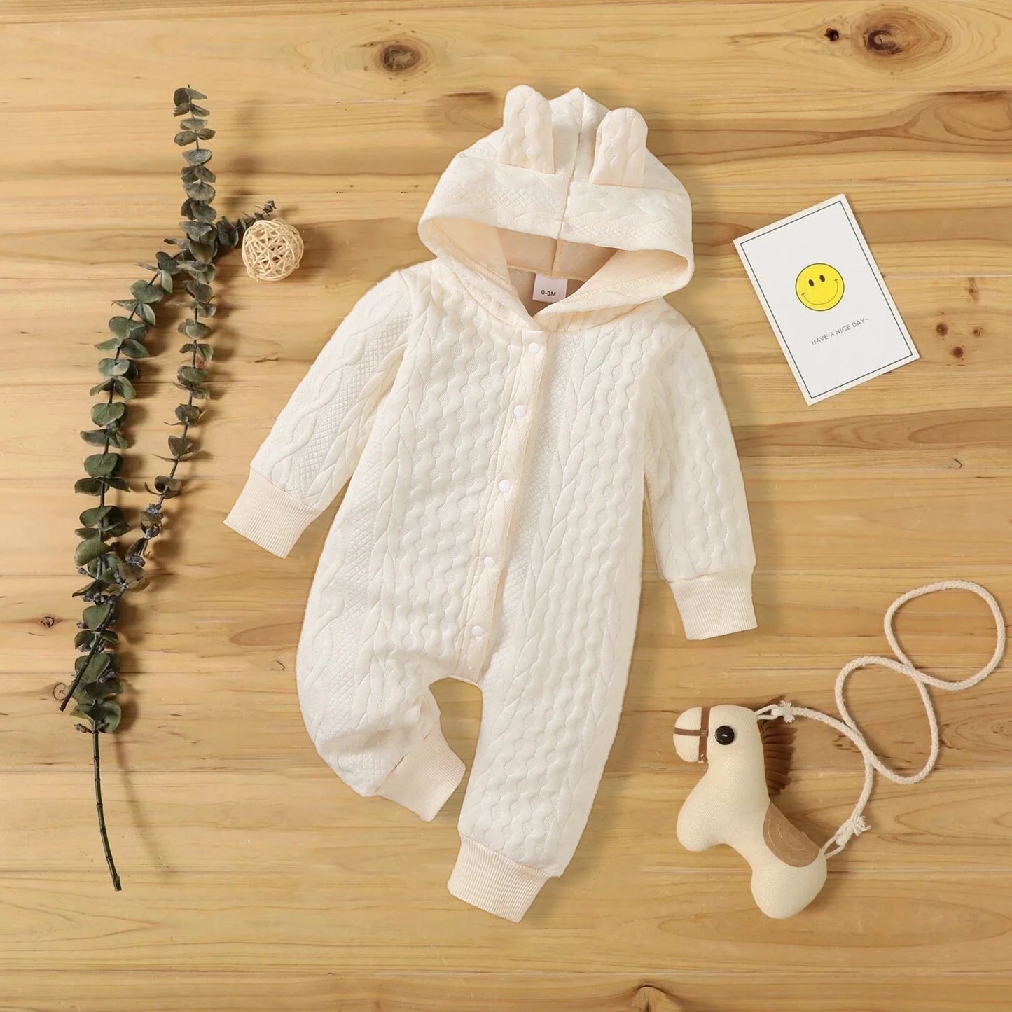 0-18 Month Newborn Baby Romper Boys Girls Cute Ears Solid Hooded Long Sleeve Baby Bodysuit Clothes Infant Autumn&Winter Costumes