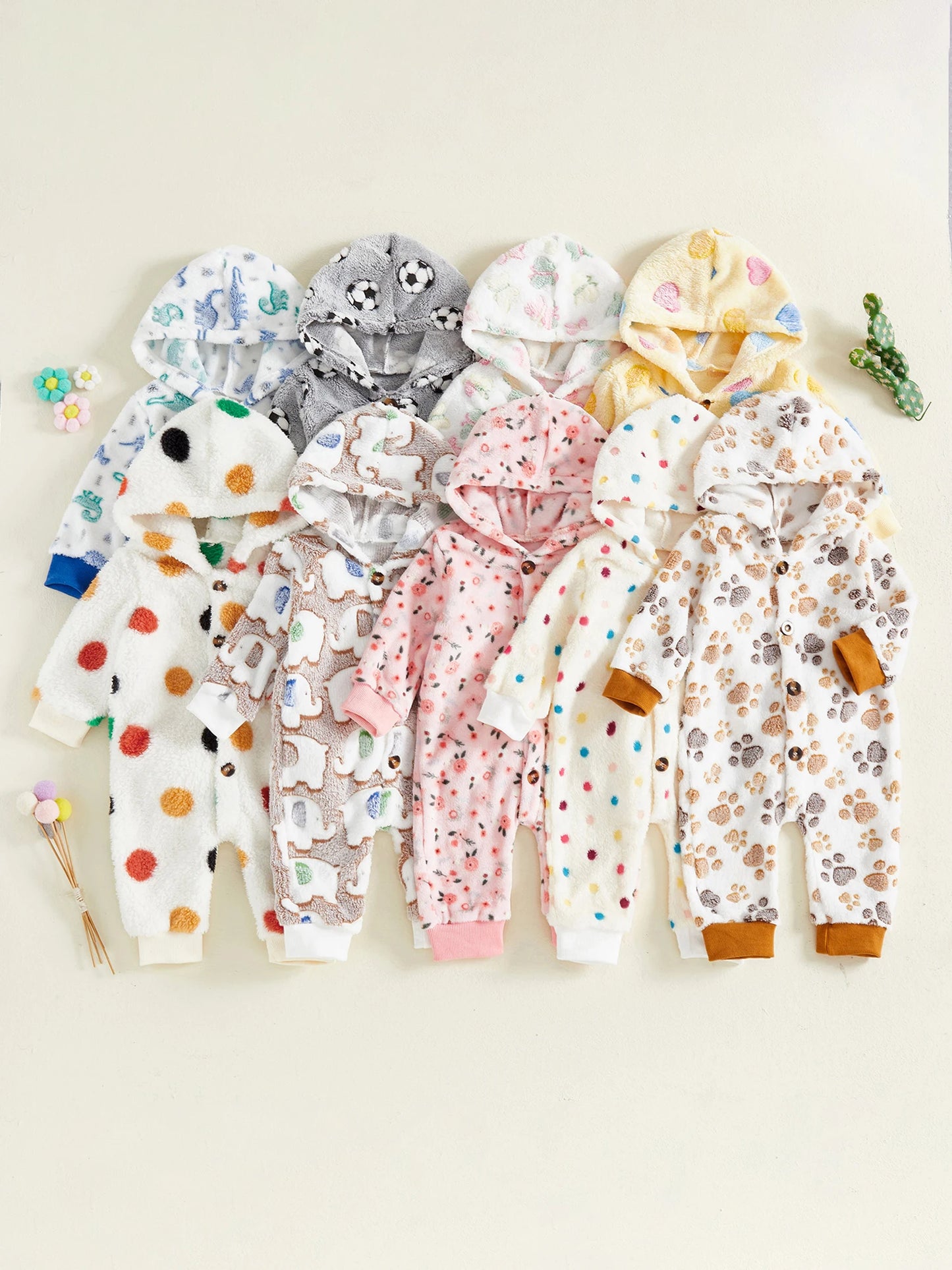 Adorable Baby Hooded Romper with Fun Animal Print Cozy Fleece Jumpsuit for Boys and Girls Long Sleeve Winter Outfit