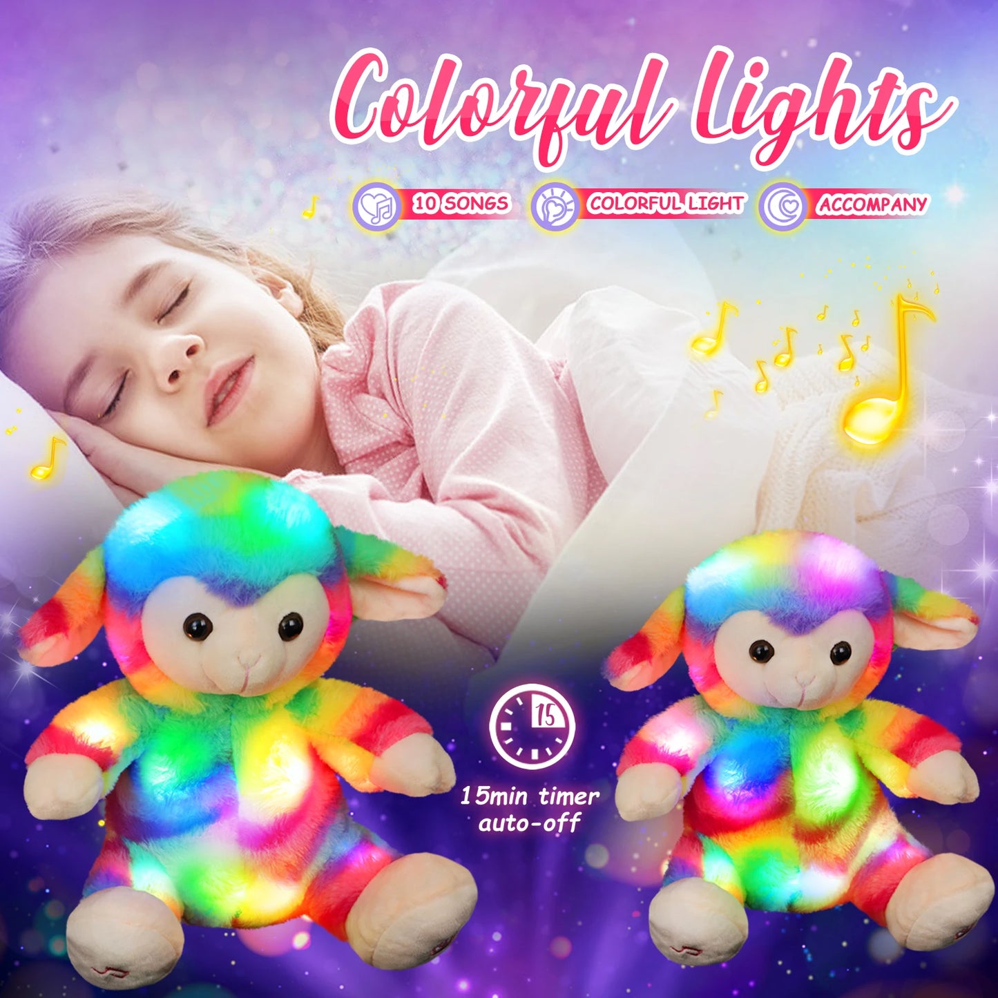Musical Glowing Rainbow Sheep Stuffed Animal,Happy Mother's Day Gift Toy, Cute Sheep Soft Plush Toy with Colorful Lights