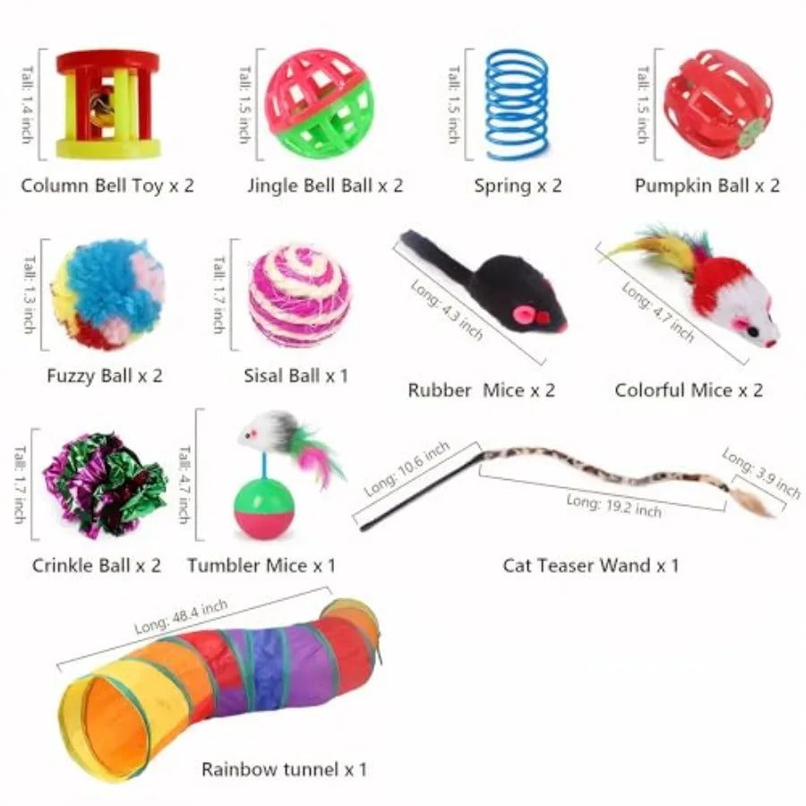 Cat Tunnel Toy Set for Indoor Cats 20 Pcs Collapsible Cat Tunnels Tubes Interactive Feather Wand Ba Toys for Kittend Large Adul