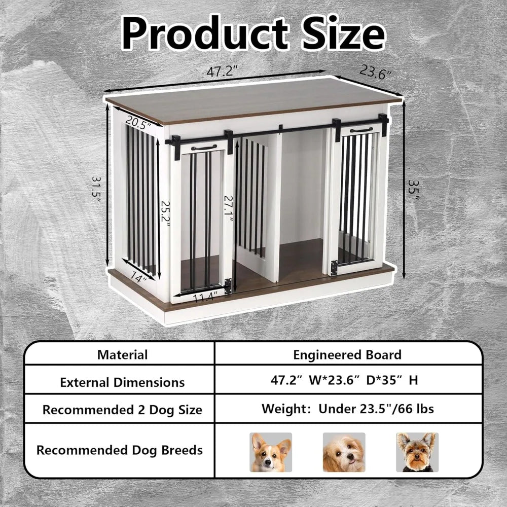 Dog Crate Furniture with Divider, Dog Crate for Small to Large Dogs, Dog Kennel Furniture with Double Doors, 47.2" W x 23.6" D x
