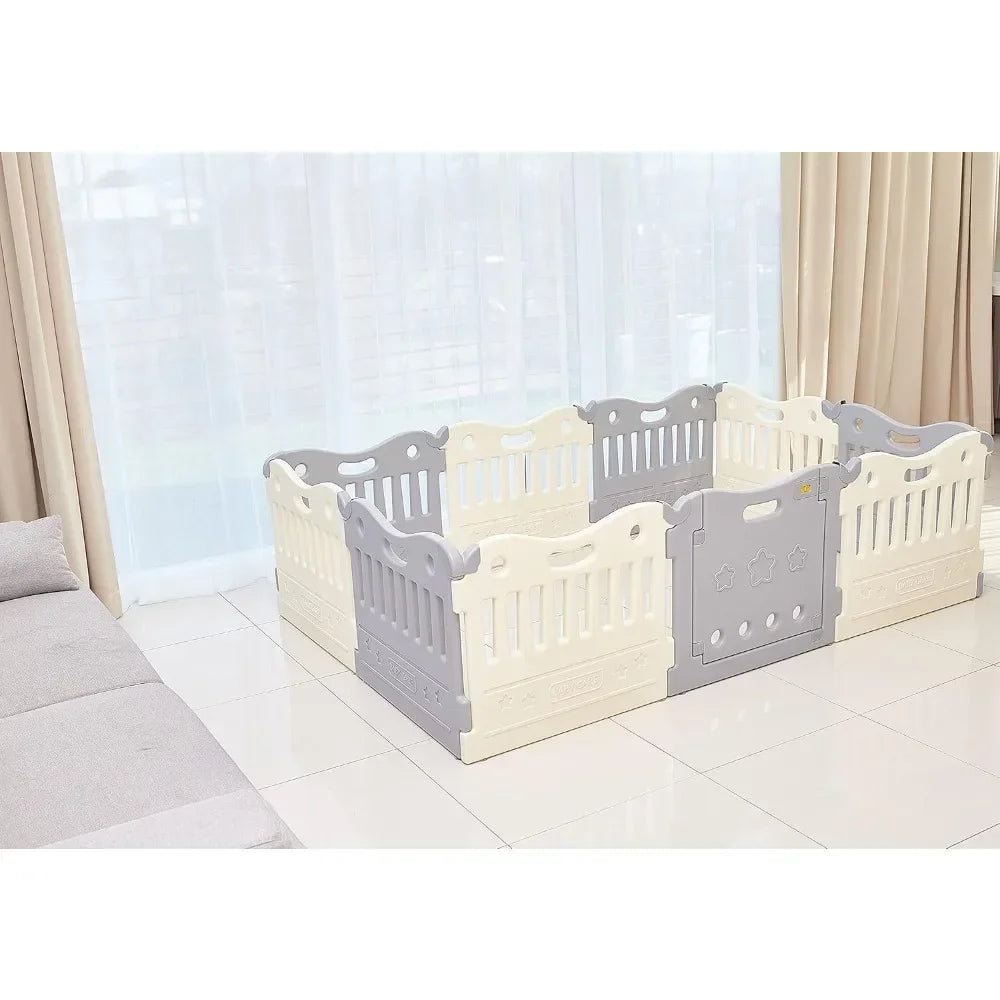 home.Sell like hot cakes Play Pen - Extra Large Baby Play Yard - Play Pen for Baby - Safe with Double Locking (Grey, Full Set)