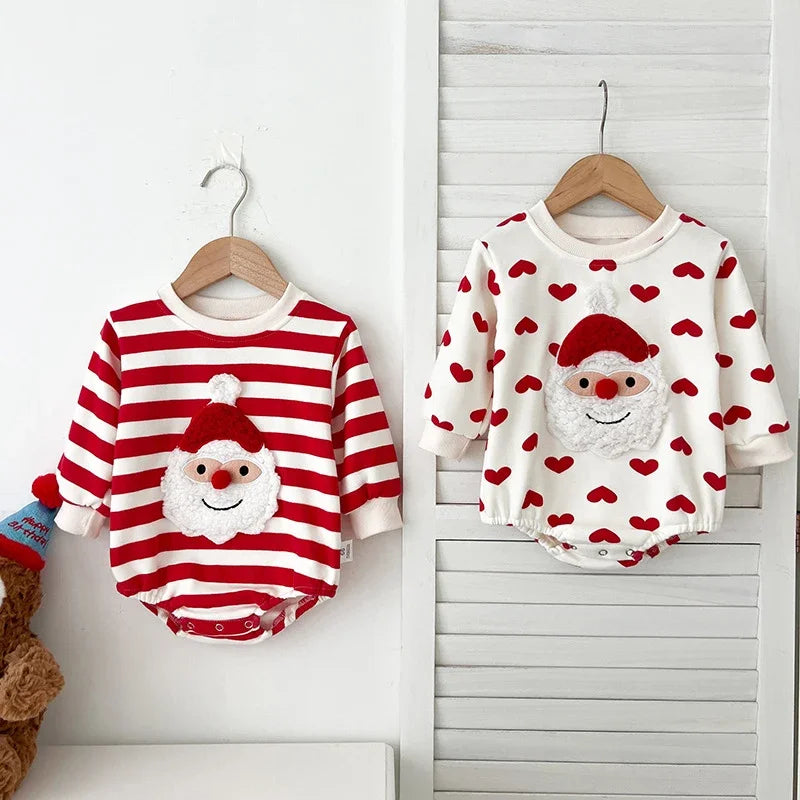 Christmas Children Clothes 0-24M Newborn Baby Boys Girls Bodysuits Long Sleeved Cartoon Velvet Jumpsuit New Year Clothing