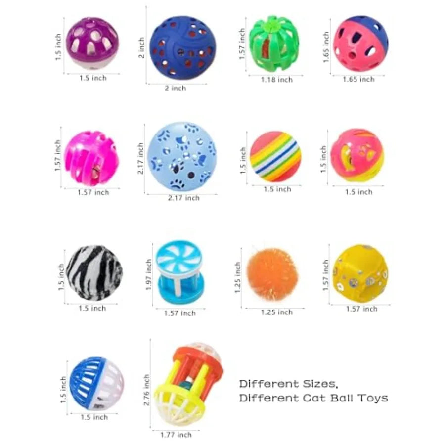 26Piece Cat Toy Set for Cats and Kittens 1.5'' 2.1'' Cat Toys Value Pack
