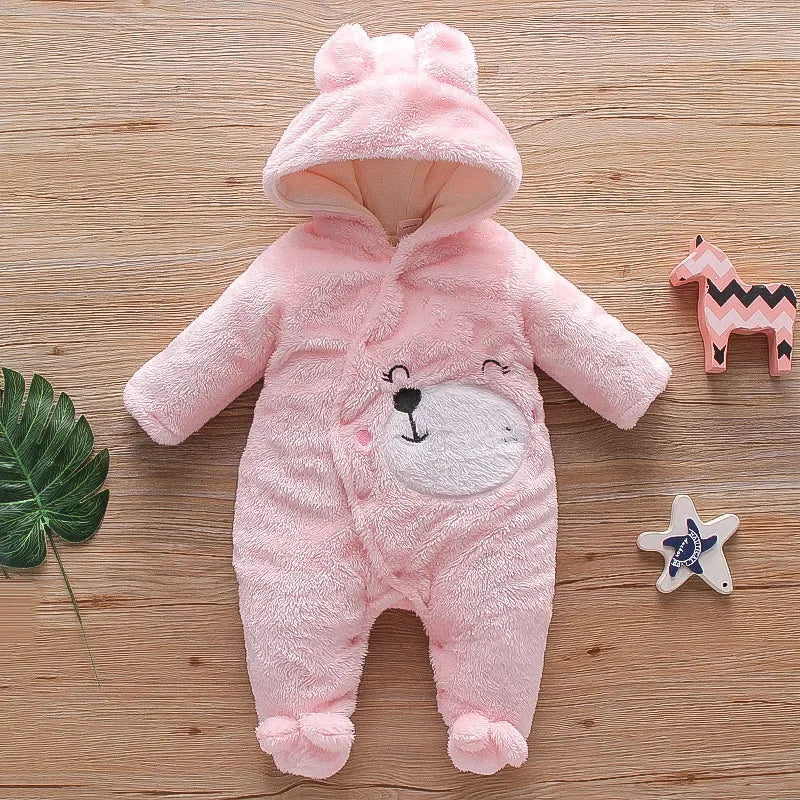 New Autumn Winter Baby Plush Climbing Clothes - Warm Thick Cartoon Dog/Rabbit Cotton Outfit for 0-2 Years Old | Cute Baby Romper
