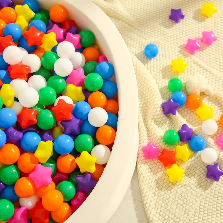 Star Ball Pit Balls for Toddlers 50 Count Star Balls Different Shapes NonToxic Plastic Balls for Safe Play Boys Girls Festival