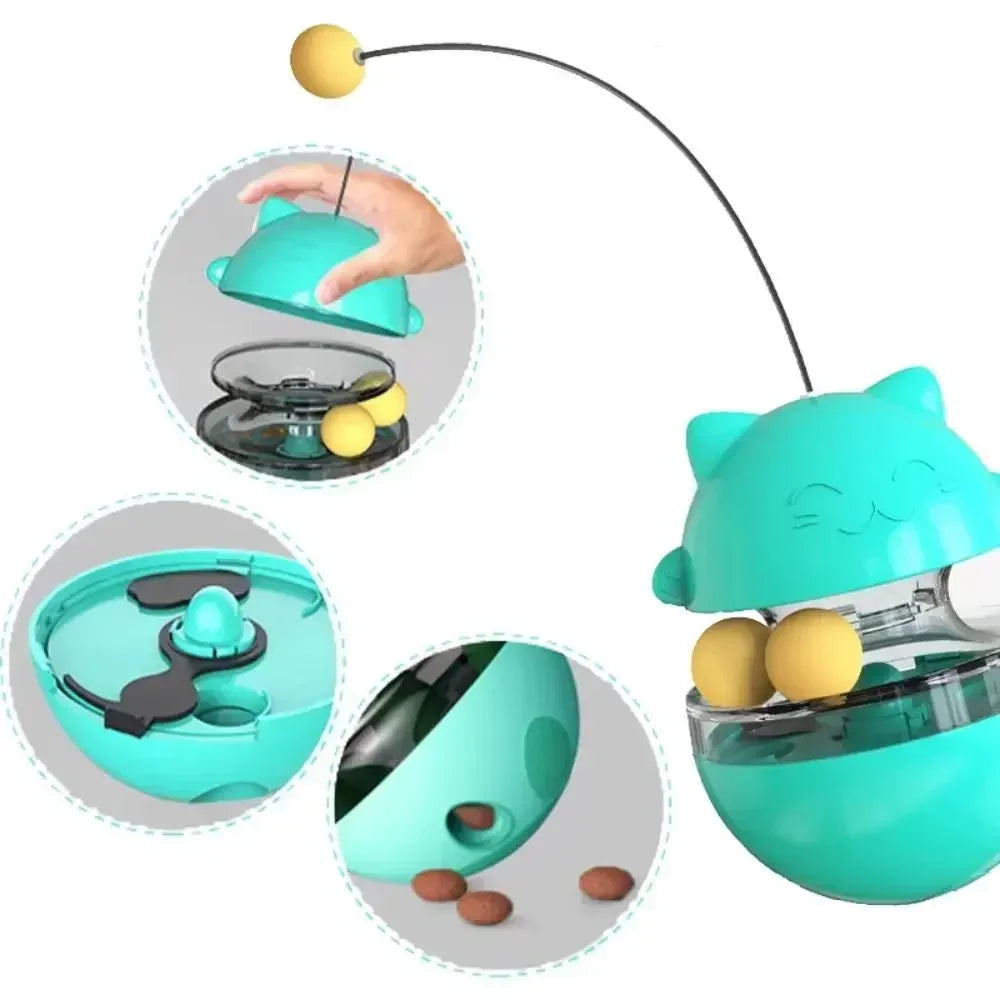 Cat Teasing Stick Tumbler Toy Leakage Food Roller Dispenser Adjustable Snack Rolling Device Interactive Fun Training Pet Cat Toy