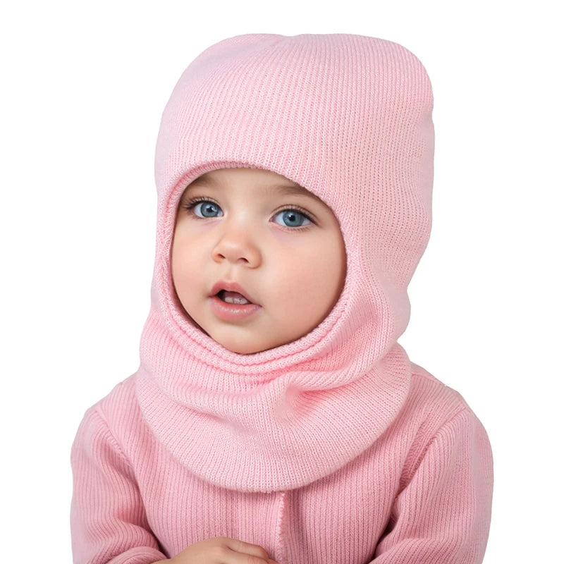 Baby Winter Balaclava One-Piece Hat Scarf Warm Knitted Woolen Ear Protection for Toddler Kids 1-7Y