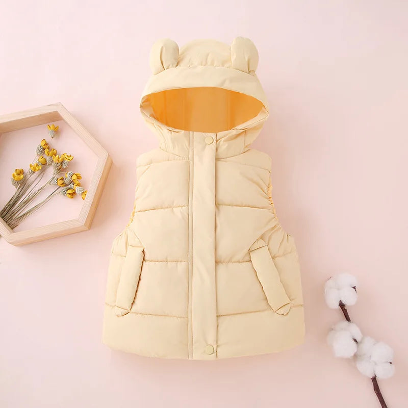 1-7Y Toddler Kids Hooded Waistcoats Solid Children Cotton Padded Warm Vests Baby Boys Girls Sleeveless Jackets Insulated Clothes