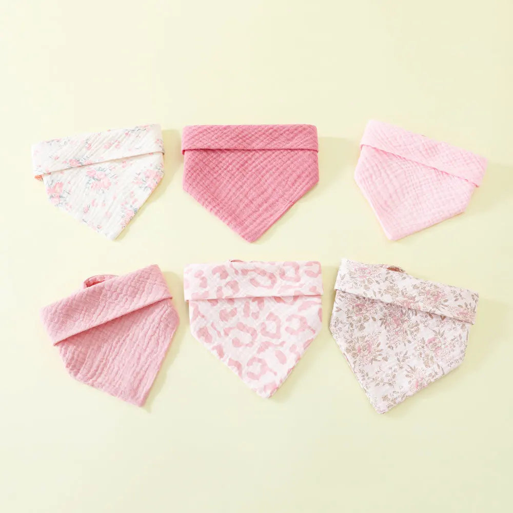 6pc Baby Bibs Set Cotton Baby Drool Towel for Newborn 2 Layer Gauze Muslin Triangular Feeding Saliva Towel Soft Burp Cloths