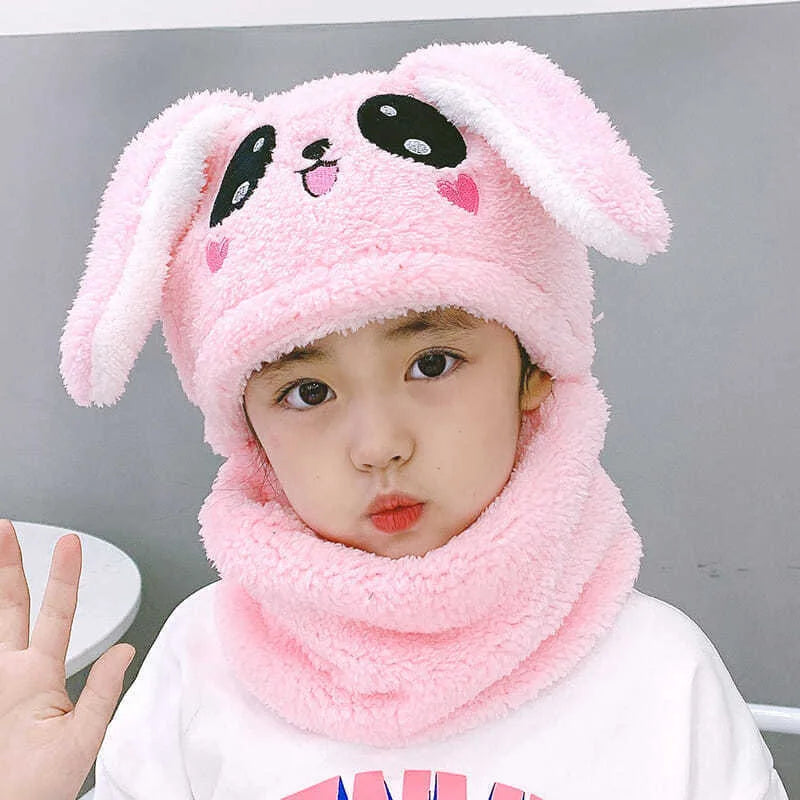 Parent-child 2pcs Hat Scarf Set Cartoon Double Fleece Thicken Warm for Kids Adults Boys Girls Winter